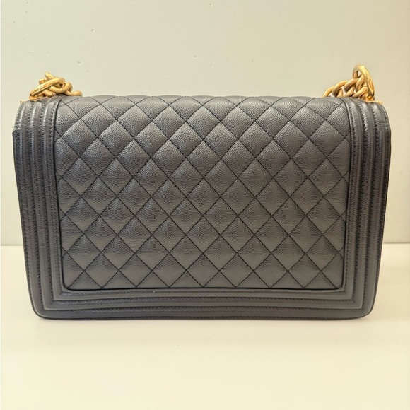 CHANEL Black Caviar Boy Bag with Aged Gold Chain and microchip - Picture 2 of 10